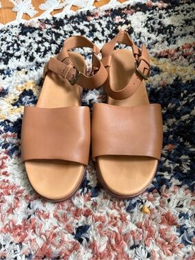 Madewell Tan Leather Wide-Band Ankle-Strap Sandals